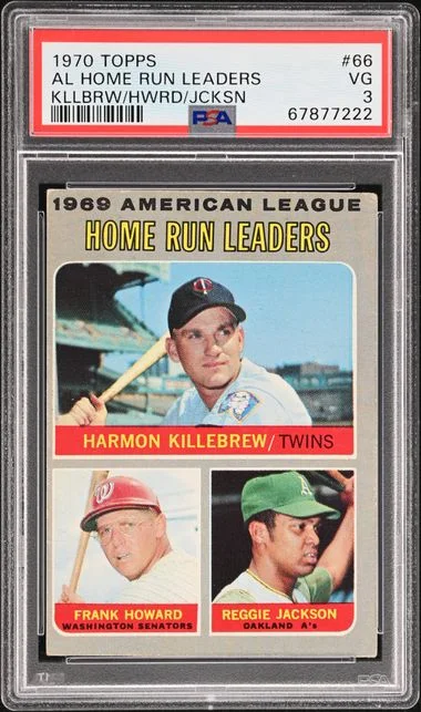 1970 Topps Killebrew/Howard/Jackson AL Home Run Leaders #66 card image