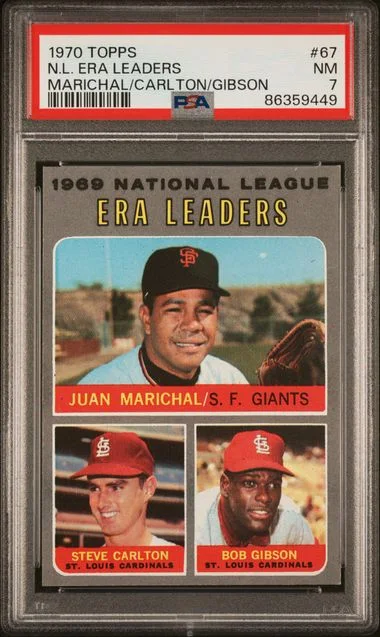 1970 Topps Marichal/Carlton/Gibson N.L. Era Leaders #67 card image
