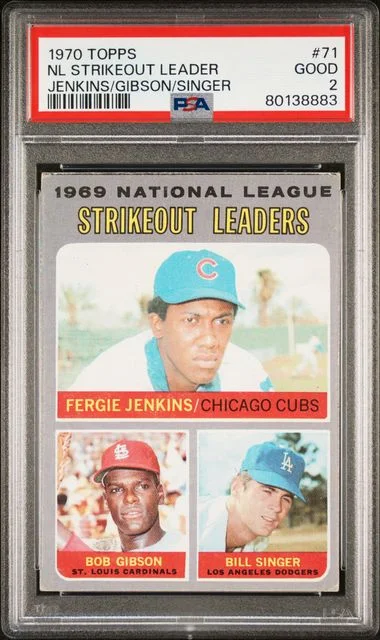 1970 Topps Nl Strikeout Leader Jenkins/Gibson/Singer #71 card image