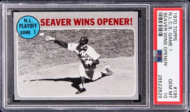 1970 Topps N.L.C.S., Game 1 Seaver Wins Opener! #195 card image