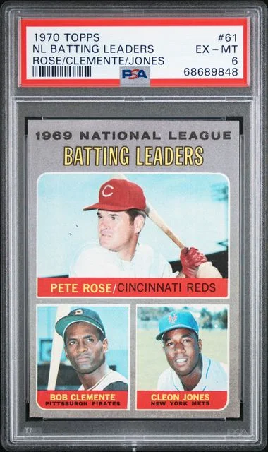 1970 Topps Pete Rose/Roberto Clemente/Cleon Jones NL Batting Leaders #61 card image
