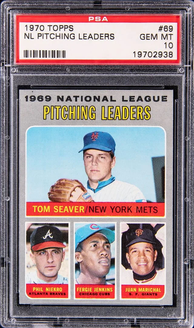 1970 Topps Seaver/Niekro/Jenkins/Marichal NL Pitching Leaders #69 card image