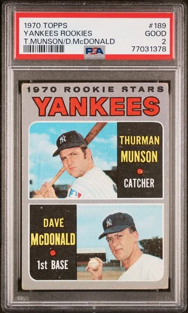 1970 Topps Thurman Munson/Dave McDonald Yankees Rookies #189 card image