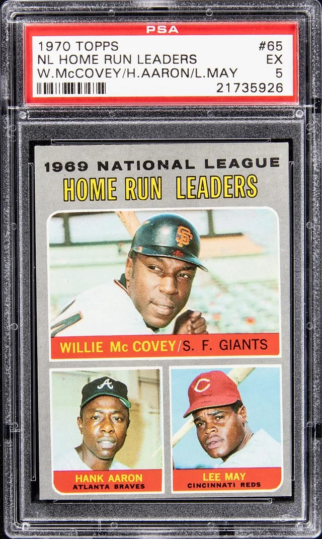 1970 Topps Willie McCovey, Hank Aaron, Lee Mays NL Home Run Leaders #65 card image