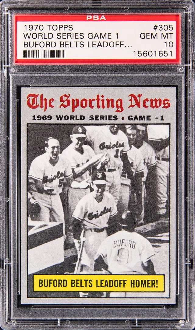 1970 Topps World Series Game 1 Buford Belts Leadoff Homer! #305 card image