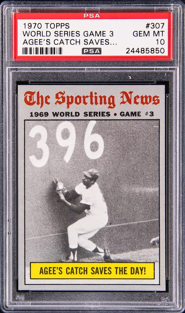 1970 Topps World Series Game 3/Agee's Catch Saves The Day! #307 card image