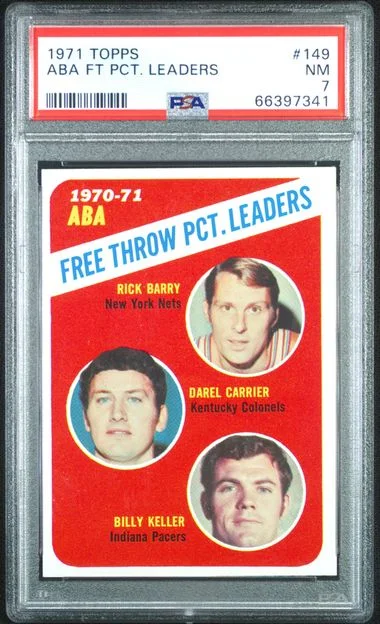 1971-72 Topps Barry/Carrier/Keller ABA Free Throw Percentage Leaders #149 card image