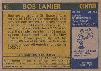 1971-72 Topps Bob Lanier #63 card back image