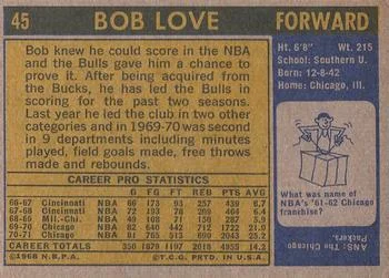 1971-72 Topps Bob Love #45 card back image