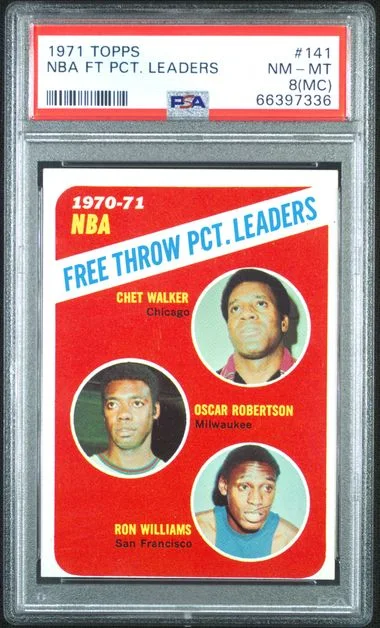 1971-72 Topps Chet Walker/Oscar Robertson/Ron Williams NBA Free Throw Percentage Leaders #141 card image