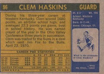1971-72 Topps Clem Haskins #96 card back image