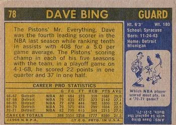 1971-72 Topps Dave Bing #78 card back image