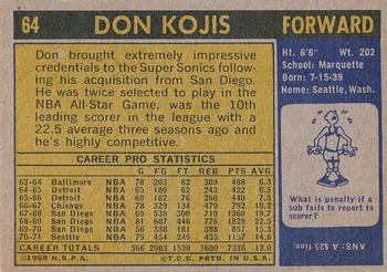 1971-72 Topps Don Kojis #64 card back image