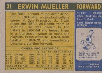 1971-72 Topps Erwin Mueller #31 card back image