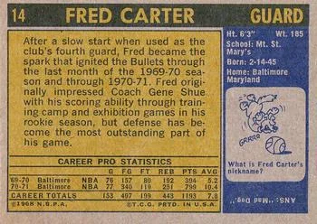 1971-72 Topps Fred Carter #14 card back image