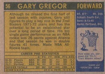 1971-72 Topps Gary Gregor #56 card back image