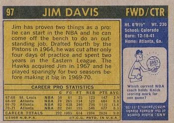 1971-72 Topps Jim Davis #97 card back image
