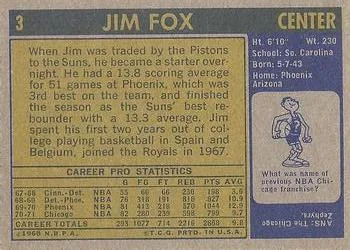 1971-72 Topps Jim Fox #3 card back image