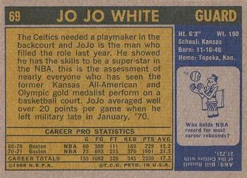 1971-72 Topps Jo Jo White #69 card back image