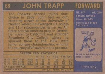 1971-72 Topps John Trapp #68 card back image