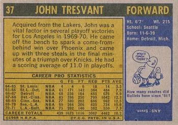 1971-72 Topps John Tresvant #37 card back image