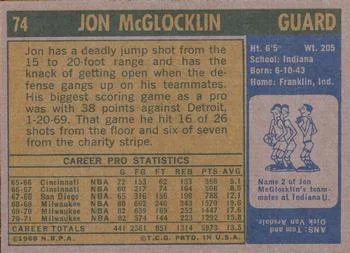 1971-72 Topps Jon McGlocklin #74 card back image