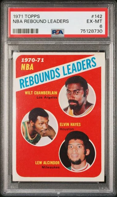 1971-72 Topps Lew Alcindor/Elvin Hayes/Wilt Chamberlain Rebounds Leaders #142 card image