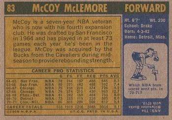 1971-72 Topps McCoy McLemore #83 card back image