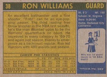 1971-72 Topps Ron Williams #38 card back image