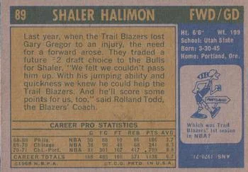 1971-72 Topps Shaler Halimon #89 card back image