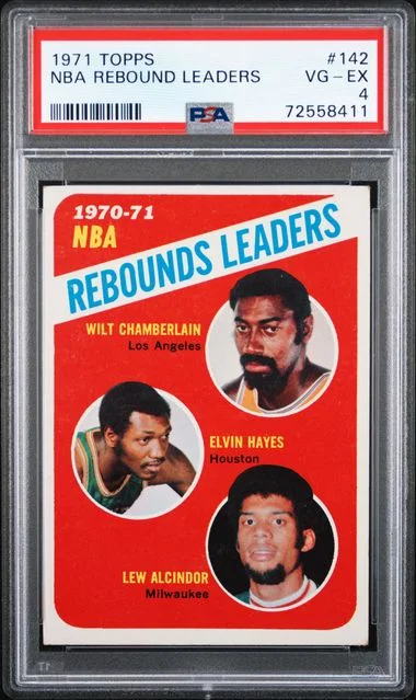 1971-72 Topps Wilt Chamberlain/Elvin Hayes/Lew Alcindor Rebounding Leaders #142 card image