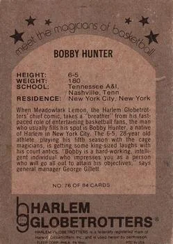 1971 Fleer Harlem Globetrotters Bobby Hunter #76 card back image