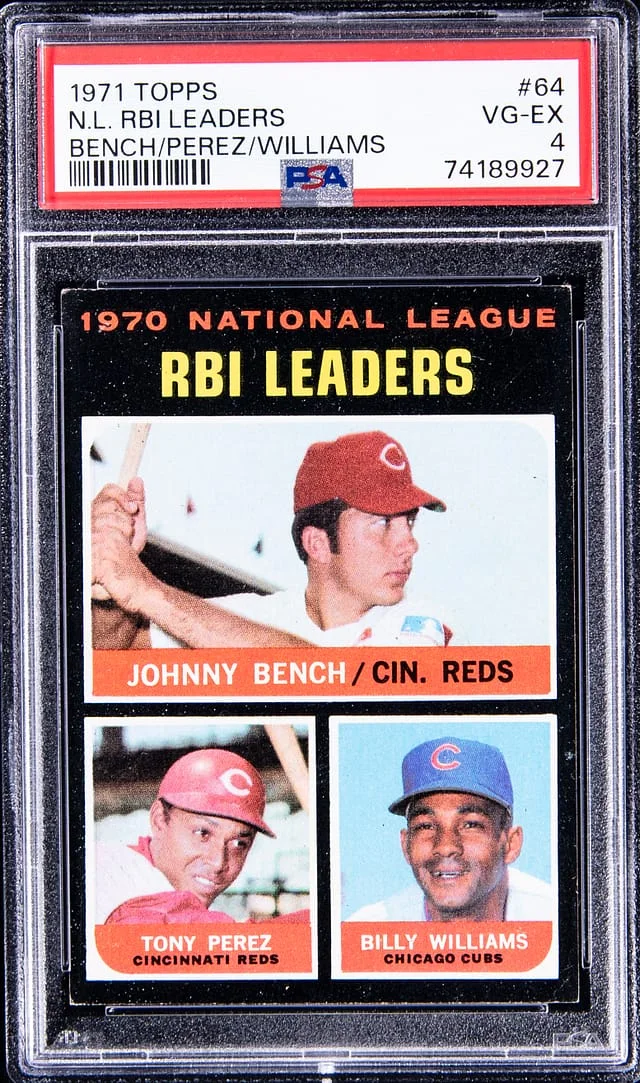 1971 Topps Bench/Perez/Williams NL RBI Leaders #64 card image