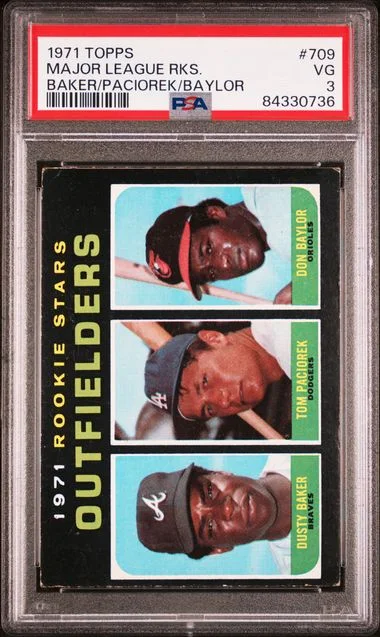 1971 Topps D.Baker/T.Paciorek/D.Baylor Major League Rookies #709 card image