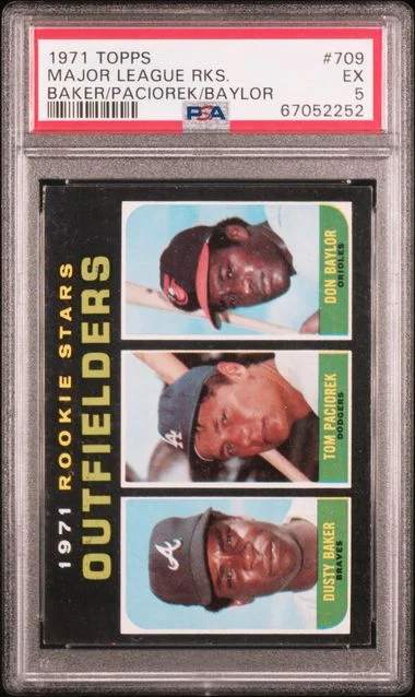 1971 Topps Dusty Baker/Tom Paciorek/Don Baylor Major League Rookies #709 card image
