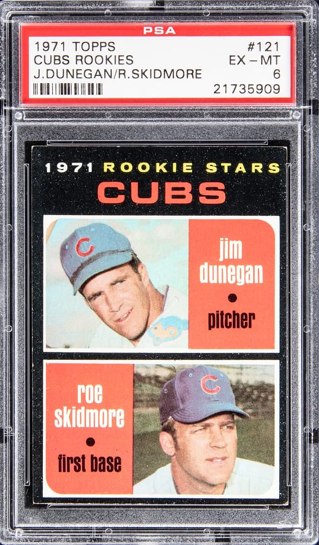 1971 Topps Jim Dunegan, Roe Skidmore Cubs Rookies #121 card image