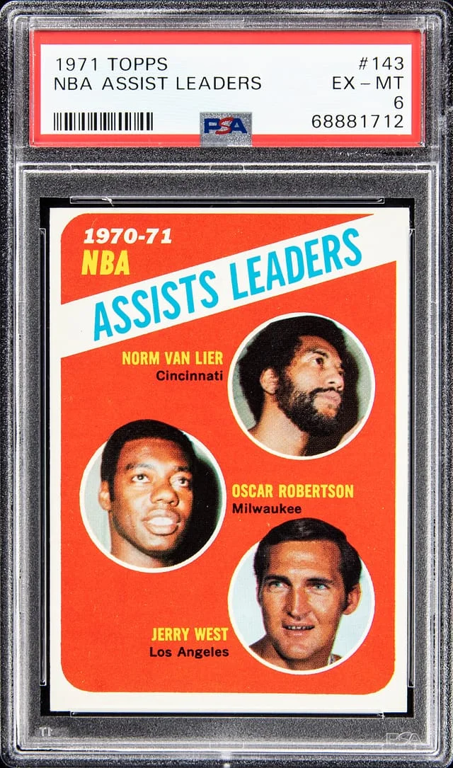 1971 Topps Norm Van Lier/Oscar Robertson/Jerry West NBA Assist Leaders #143 card image