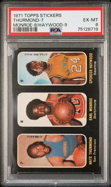 1971 Topps Stickers Monroe/Haywood/Thurmond #no-number card image