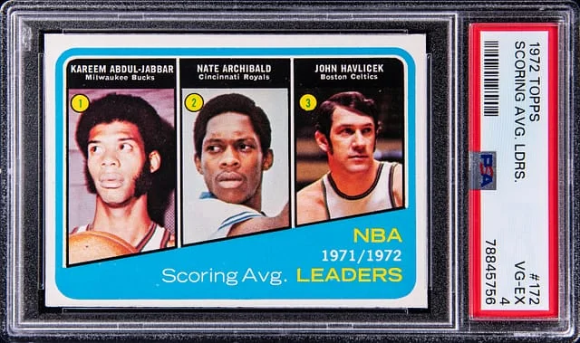 1972-73 Topps Abdul-Jabbar/Archibald/Havlicek NBA Scoring Average Leaders #172 card image