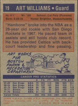 1972-73 Topps Art Williams #19 card back image