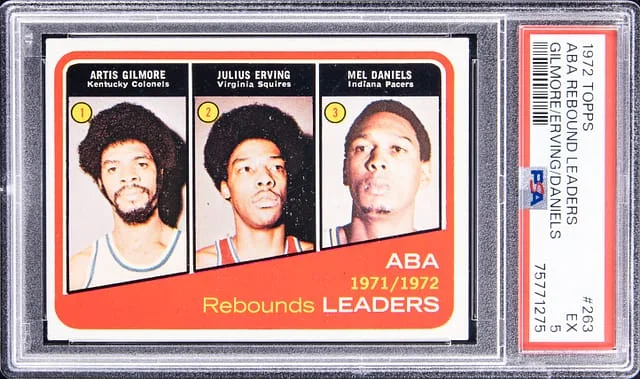 1972-73 Topps Artis Gilmore/Julius Erving/Mel Daniels ABA Rebounds Leaders #263 card image