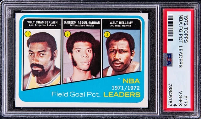 1972-73 Topps Chamberlain/Abdul-Jabbar/Bellamy NBA Field Goal Pct. Leaders #173 card image