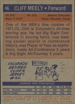 1972-73 Topps Cliff Meely #46 card back image