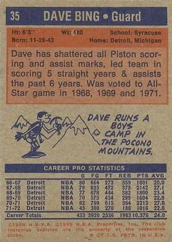 1972-73 Topps Dave Bing #35 card back image