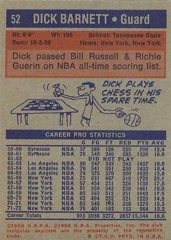 1972-73 Topps Dick Barnett #52 card back image