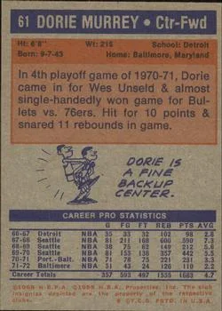 1972-73 Topps Dorie Murrey #61 card back image