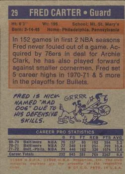 1972-73 Topps Fred Carter #29 card back image