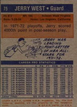 1972-73 Topps Jerry West #75 card back image