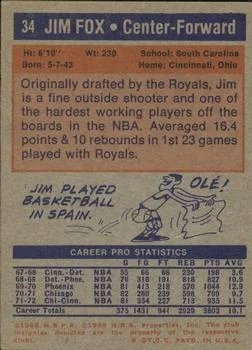 1972-73 Topps Jim Fox #34 card back image