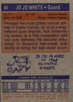 1972-73 Topps Jo Jo White #45 card back image